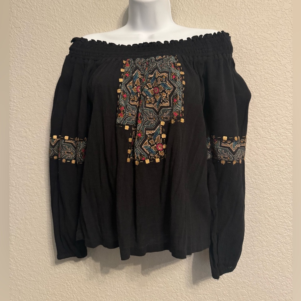Hollister Multicolored Smocked Blouse with Embellished Details XS